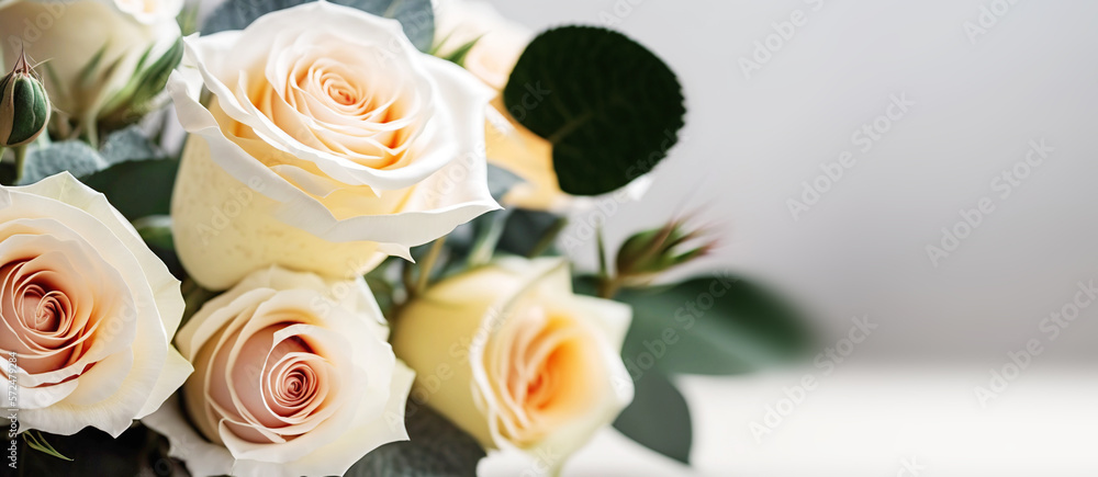 Beautiful bouquet of roses close up illustration, banner. Generative AI Beautiful bouquet of roses close up illustration, banner. Generative AI