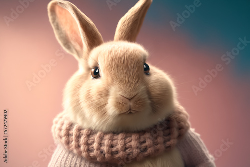 A Cute and Cuddly Rabbit 3D Character in a Sweater. Generative AI © Brijesh