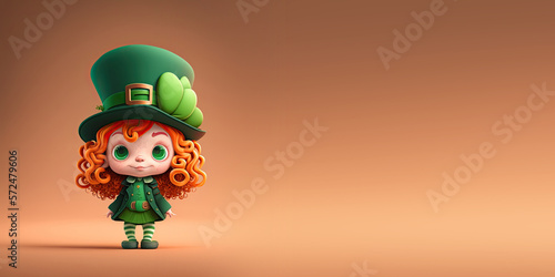 Cute Cartoon Girl Leprechau...