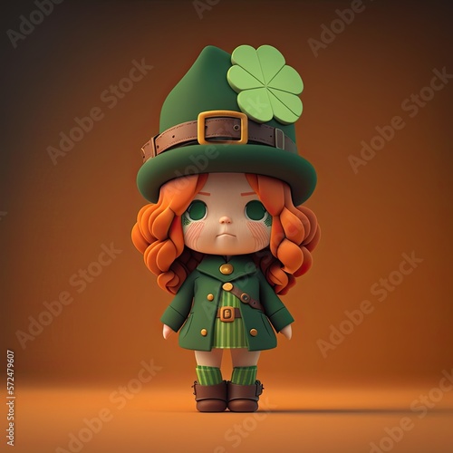 Cute Cartoon Girl Leprechau...