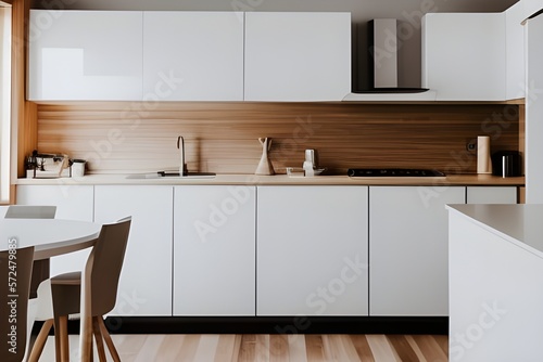 Cuisine Moderne bois et meubles blancs photo