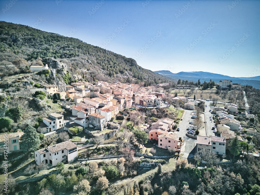 Aiguines village (Gorges du Verdon) in the Provence-Alpes-Côte d'Azur region, France