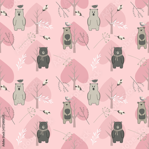 Seamless Forest Bear Pattern