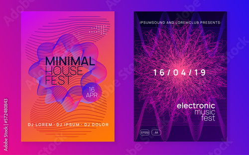 Neon electronic poster. Electro dance dj. Music sound fest. Night club event flyer. Techno party.