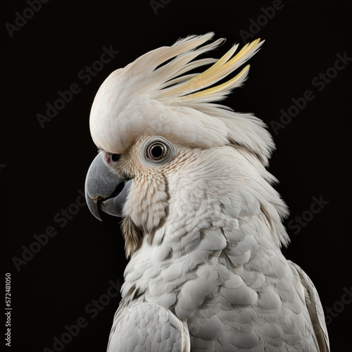Generative AI. Portrait of a white cockatoo with yellow crest