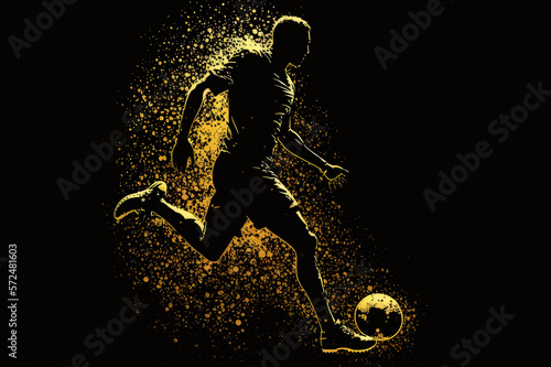 man playing football with golden silhouette, ai