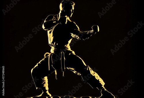 karate with golden silhouette, ai