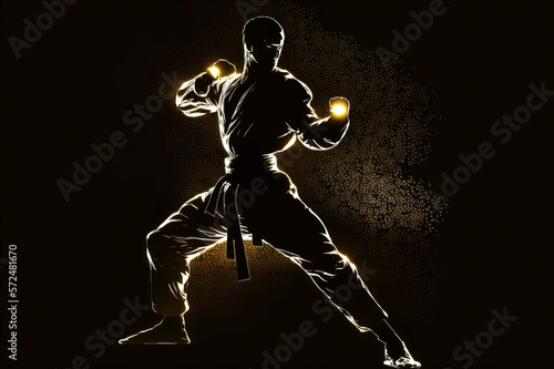 karate with golden silhouette, ai photo