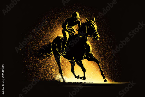 horse racing with golden silhouette, ai