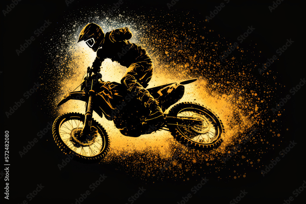 freestyle motocross man with golden silhouette, ai freestyle motocross man with golden silhouette, ai