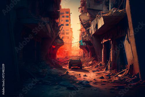 War Zone or a Bombed-Out City.  The Aftermath of War. Shattered Lives. Generative AI.