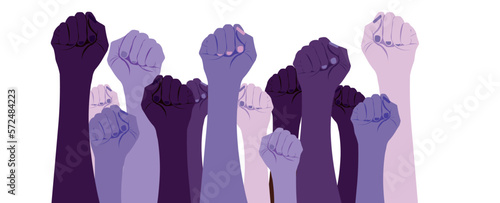 feminist fist. women's day. march 8. in violet color.