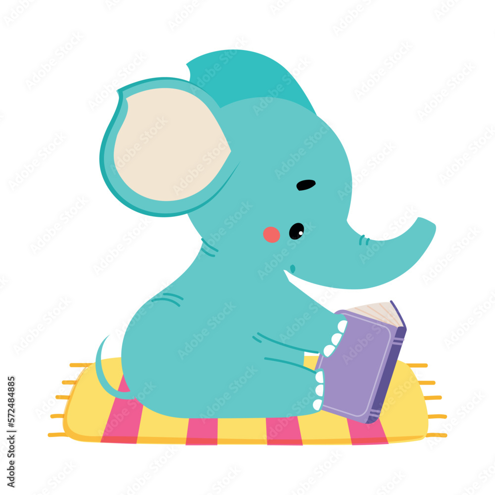 Obraz premium Cute koala baby animal reading book. Side view of smart african animal character sitting with book cartoon vector illustration