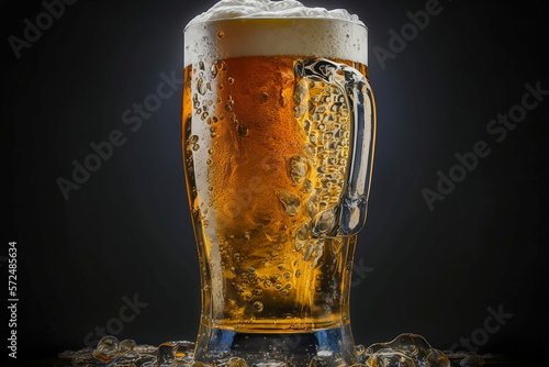 Delicious Ice Cold Beer Celebrating The Big Game, as Yummy and Appetizing Food Art Photography, for Football Game, St Patricks Day, and Octoberfest, generative AI