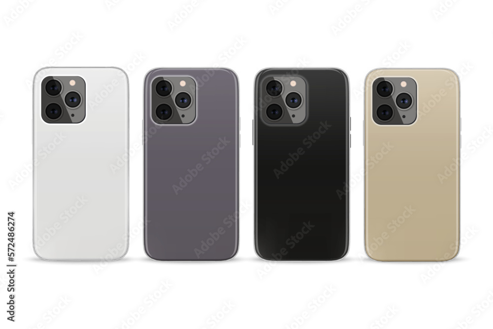 Vector 3d Realistic Smartphone Case Set. Telephone Design Template for Mockup. Phone Device, Back Side, Front View Vector 3d Realistic Smartphone Case Set. Telephone Design Template for Mockup. Phone Device, Back Side, Front View