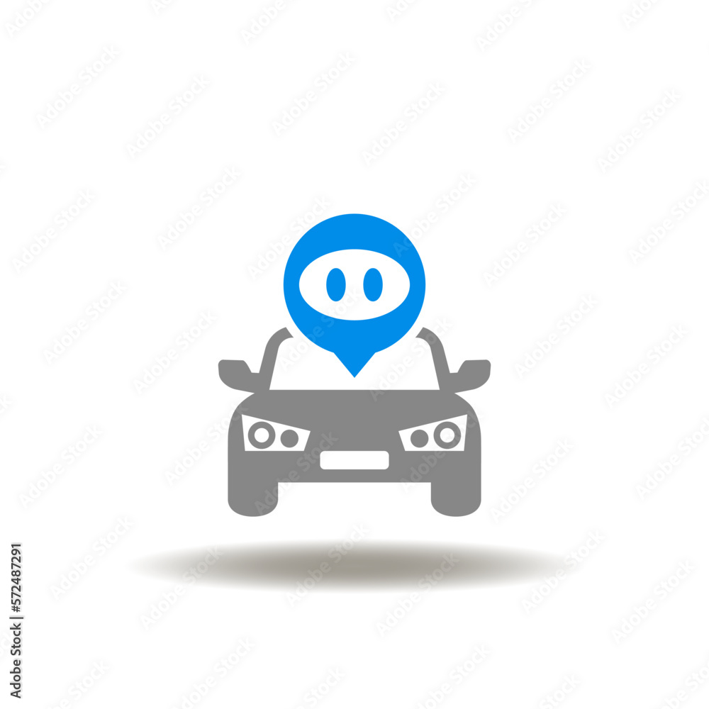 Vector illustration of car and map pointer. Icon of robot drone vehicle. Symbol of robotaxi. Sign of autonomous automotive driverless AI robotic taxi. Vector illustration of car and map pointer. Icon of robot drone vehicle. Symbol of robotaxi. Sign of autonomous automotive driverless AI robotic taxi.