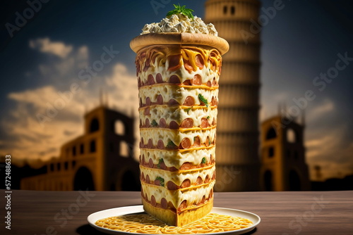 Tela Delicious Italian Pizza Lasagns and Tasty Art, with Leaning Tower of Pisa Archit