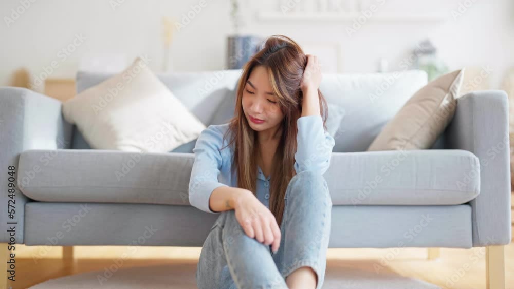 Young asian woman upset , sadness and frustrated by problem with work or relationships. Feeling despair and anxiety, loneliness, having psychological trouble