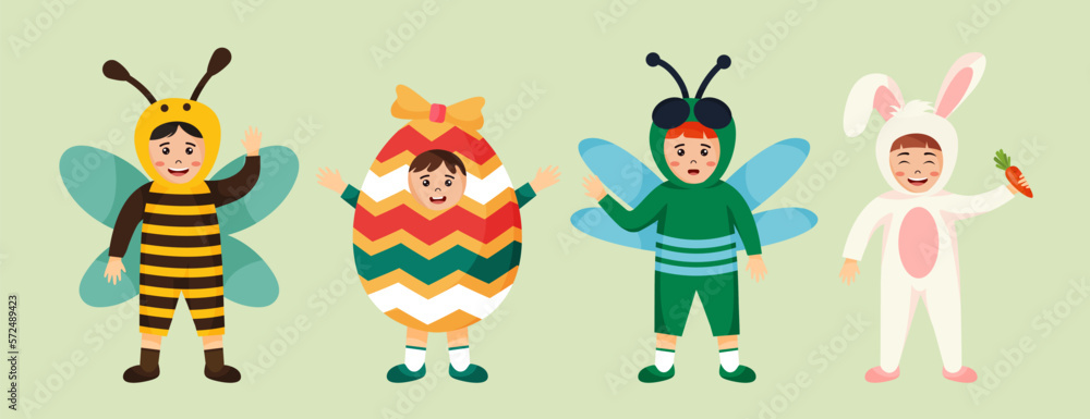 Obraz premium Happy Easter cute cartoon character vector set. Festival and cultural holiday concept