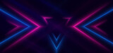 Abstract technology futuristic neon triangle glowing blue and pink light lines with dust galaxy on dark blue background.