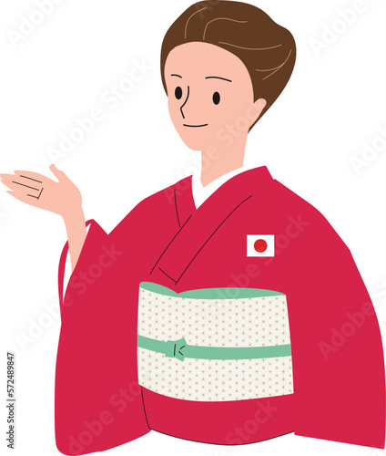 インバウンドの歓迎をする着物女性 帯締め