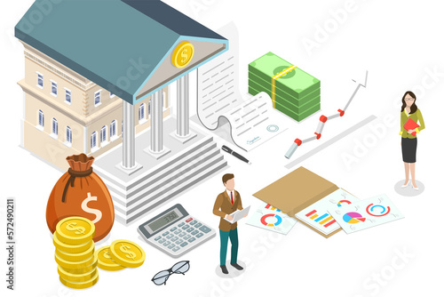 3D Isometric Flat  Conceptual Illustration of Government Finance photo