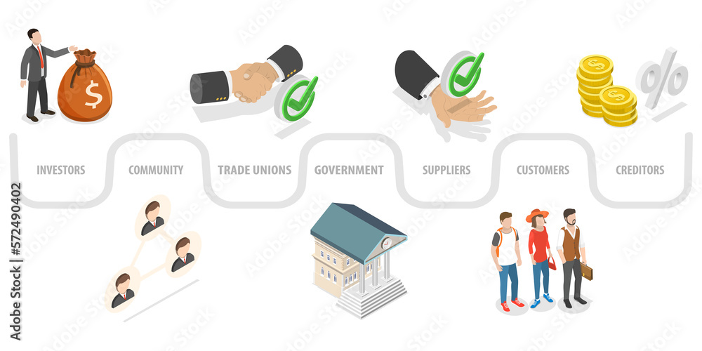 3D Isometric Flat Conceptual Illustration of Stakeholder 3D Isometric Flat Conceptual Illustration of Stakeholder