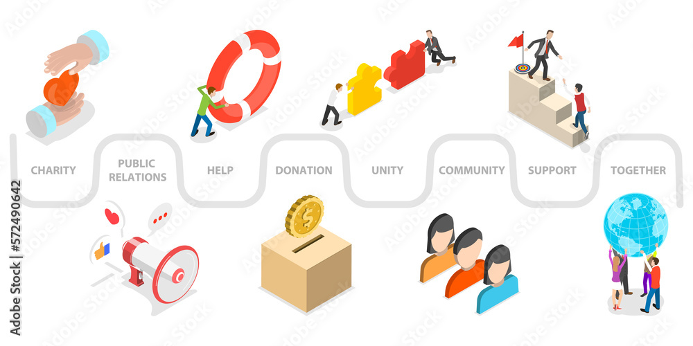 Fototapeta premium 3D Isometric Flat Conceptual Illustration of Volunteer