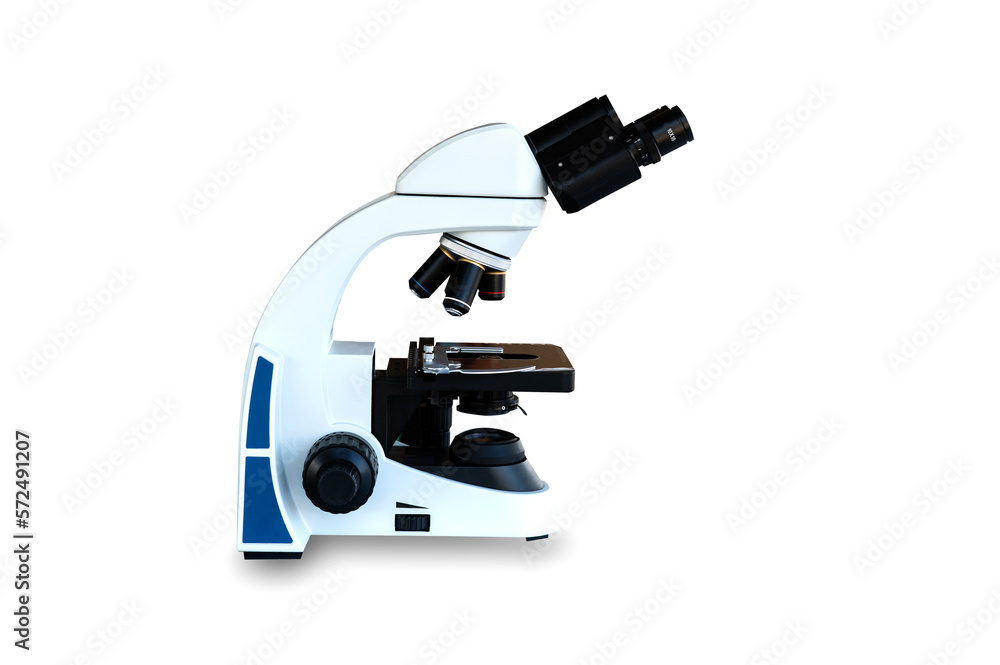 Microscope for laboratory research,microscope isolated on white background, science and technology concept Microscope for laboratory research,microscope isolated on white background, science and technology concept