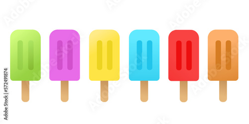 Set of different ice cream. Popsicle collection, vector flat illustration