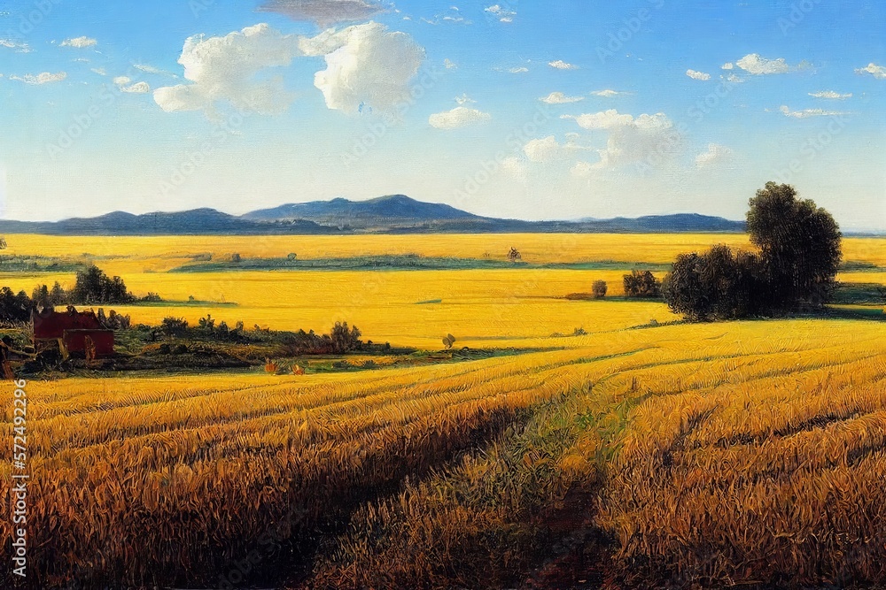 Landscape Oil Painting of Corn Field in Summer