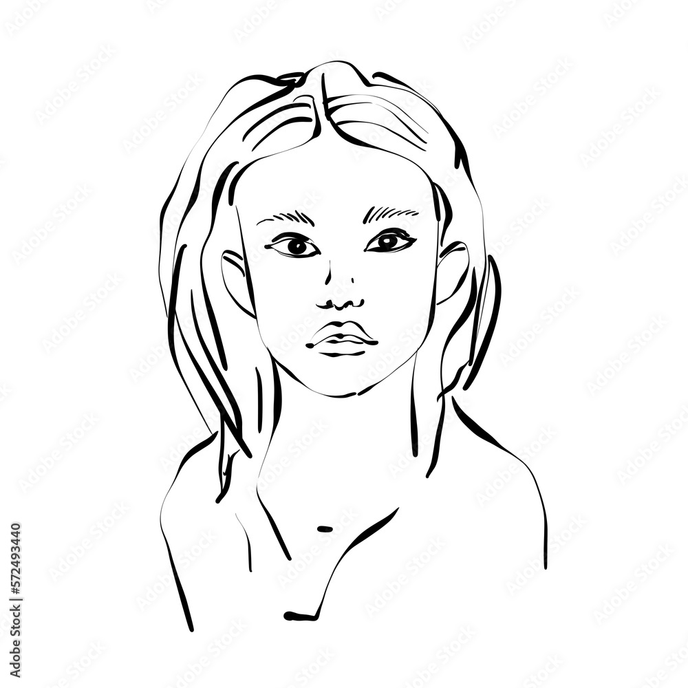 Abstract female line drawing, continuous line art abstract drawing. Woman Fashion Minimalist Concept, Beauty Drawing, black and white Illustration for logo, sublimation, prints, T-shirt
