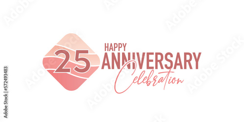 Vector 25 years anniversary logo vector illustration design celebration with pink geometric design