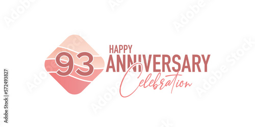 Vector 93 years anniversary logo vector illustration design celebration with pink geometric design