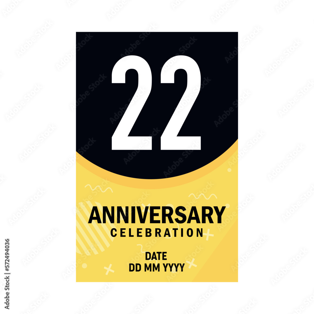 22 years anniversary invitation card design, modern design elements, white background vector design