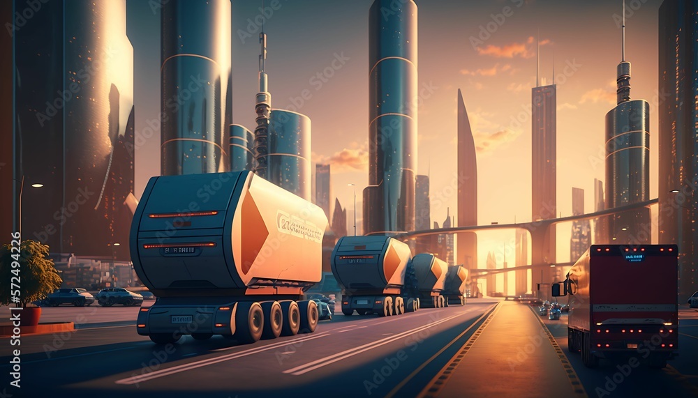 Smart logistics, Innovation future of transport, Modern city with Generative AI Technology.