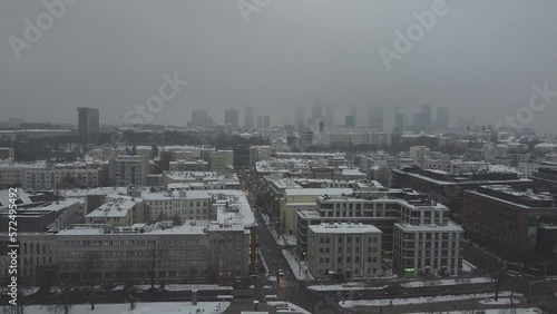 Drone video of warsaw city skyline on a snowy and foggy day8 photo