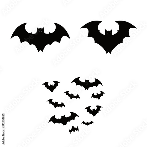 Spooky Vampire Bats Icon - Vector Illustration Black Silhouette Design Logo