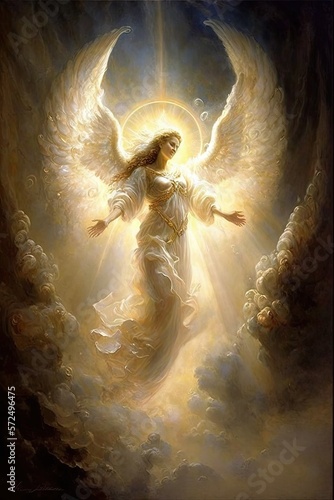 Golden Angel, AI Generated Image of a Beautiful Golden Angel Ascending into Heaven