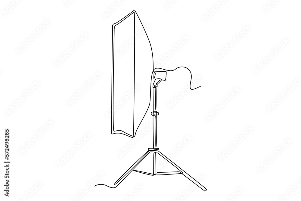 Continuous one line drawing soft box lighting. Video shooting tools concept. Single line draw design vector graphic illustration. - obrazy, fototapety, plakaty 
