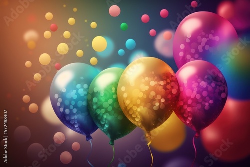 Colorful Balloons in the Air: Celebrate with Bokeh Decorations, generative ai
