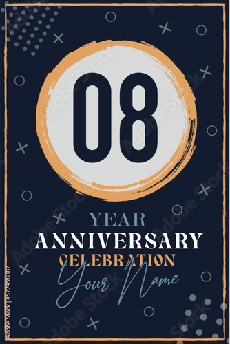 08 years anniversary invitation card. celebration template modern design elements dark blue background - vector illustration