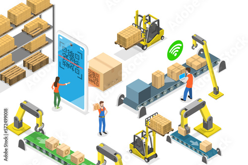 3D Isometric Flat  Conceptual Illustration of Smart Warehousing photo