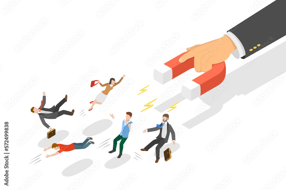 3D Isometric Flat Conceptual Illustration of Customer Attraction 3D Isometric Flat Conceptual Illustration of Customer Attraction