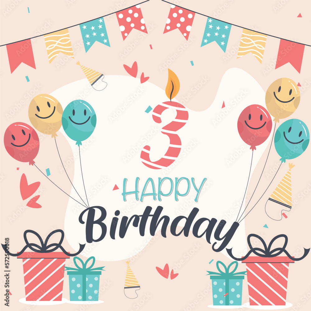 Vector 03rd happy birthday vector design for greeting cards and poster with balloon and gift box design. Vector 03rd happy birthday vector design for greeting cards and poster with balloon and gift box design.