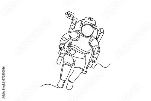 Continuous one line drawing astronaut floating. Outer space concept. Single line draw design vector graphic illustration.