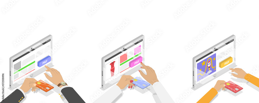 3D Isometric Flat Conceptual Illustration of Online Payment 3D Isometric Flat Conceptual Illustration of Online Payment