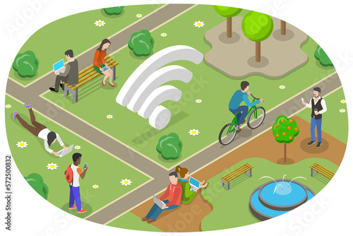 Photography 3D Isometric Flat  Conceptual Illustration of Free WiFi