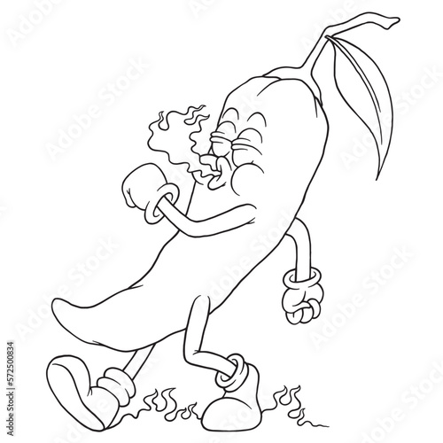 coloring illustration of cartoon walking chili 