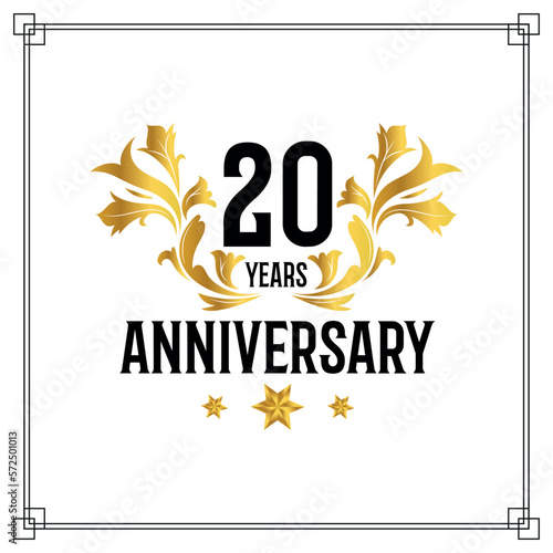 Vector 20th anniversary logo  luxurious golden and black color vector design celebration